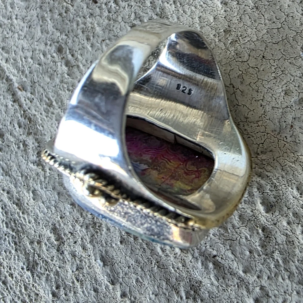 Crazy Lace Gemstone Ring in 925 Sterling Silver w/ Gold Vermeil Accents (7)